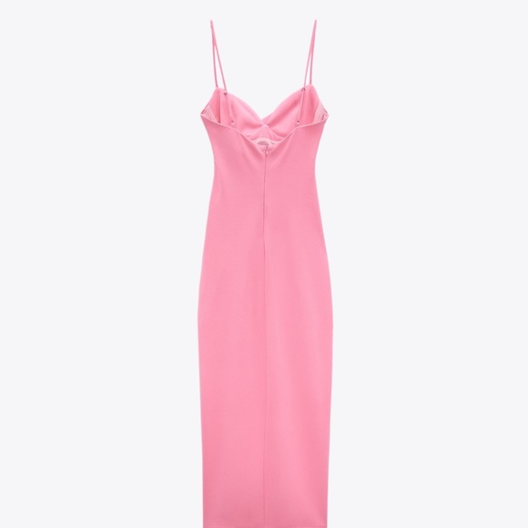 Light Pink Ruched Corset Midi Wedding Party Dress - Picture 9 of 11